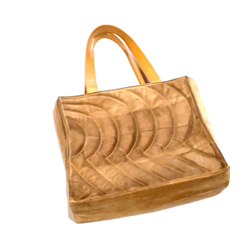 Suede camel colored handbag